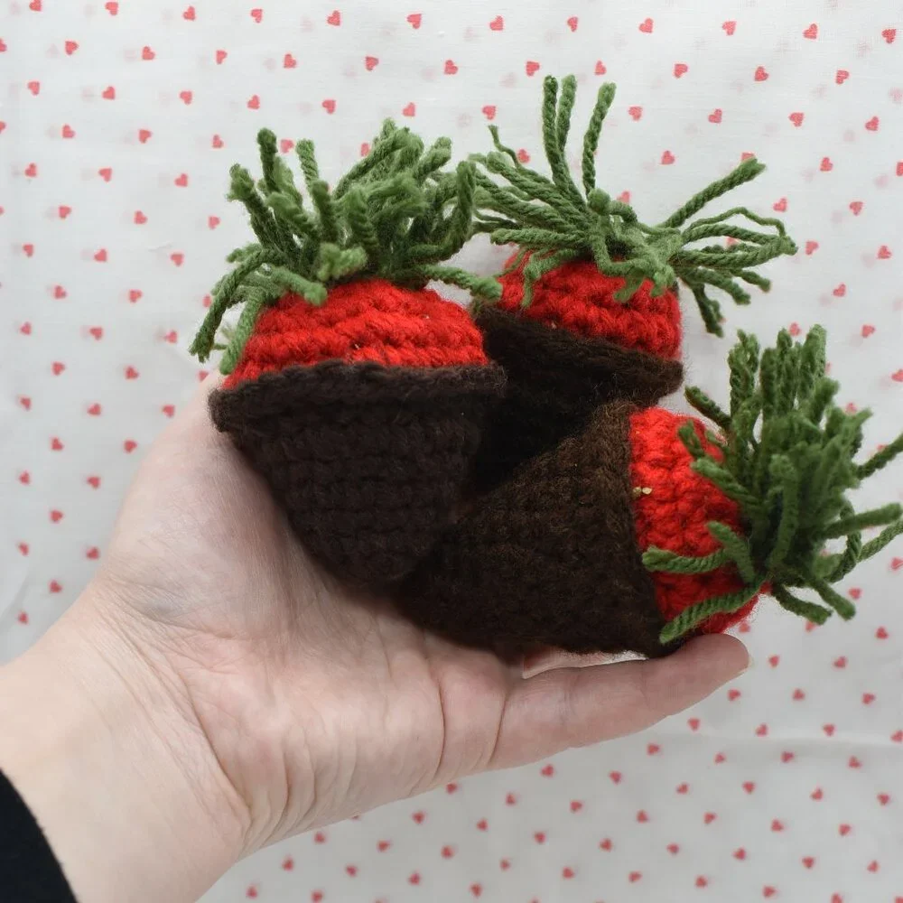 Crochet Catnip Chocolate Covered Strawberry Cat toys Set of Three HAND CRAFTED